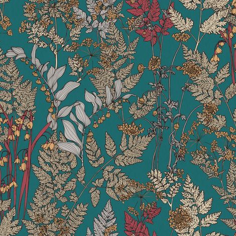 Flowers wallcovering wall Profhome 377515 non-woven wallpaper smooth with floral pattern matt blue beige yellow red 5.33 m2 (57 ft2)