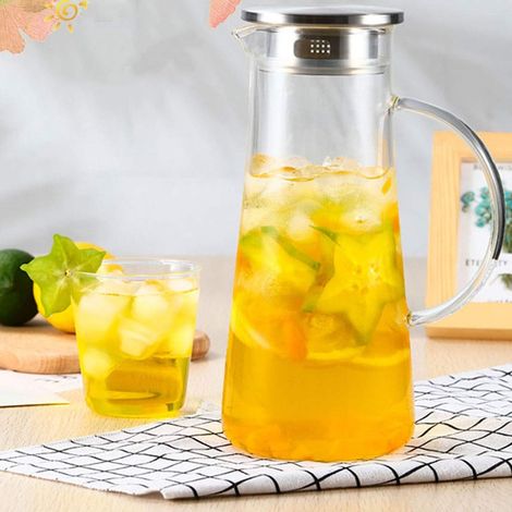 Bouilloire froide en verre transparent, grande capacité, idéale pour les jus de fruits et les citrons (Couleur : Transparent, Dimensions : 11,5 x 11,5 x 24,5 cm) (1/5)