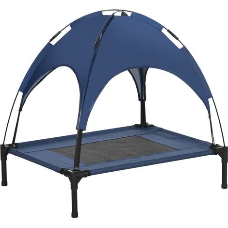 Lit pour animal avec auvent pliable en tissu Oxford bleu, cadre en métal, résistant aux intempéries (1/5)