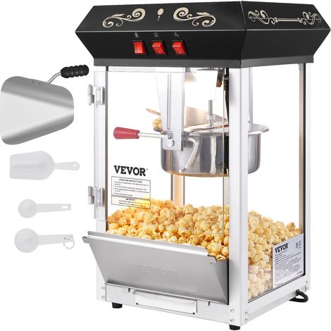 VEVOR Macchina per Popcorn, 390x345x610 mm Macchina Popcorn Elettrico 480W Bollitore 11,23 kg, Produrre Lotto, Macchina per Popcorn da Tavolo, Include 4 Misurini, Macchina Popcorn Stile Cinema, Nero