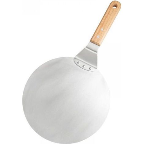 Spatule à pizza, spatule à pizza en acier inoxydable, spatule à pizza ronde de 25 cm, manche en bois avec lame en acier inoxydable, convient pour les pizzas, le pain et les pâtisseries, couleur argent
