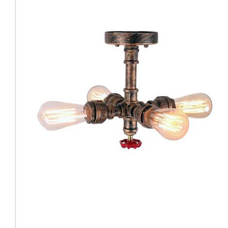 Deckenleuchte Wasserrohr, 4 Flammig Eisen Deckenlampe, Kronleuchter E27 Fassung für Wohnzimmer Schlafzimmer Esszimmer (Rost)