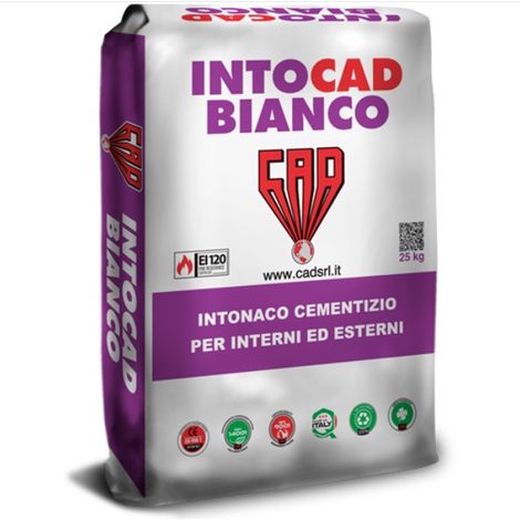 Intonaco premiscelato bianco INTOCAD fibrato malta a base cemento sacco da 25 Kg