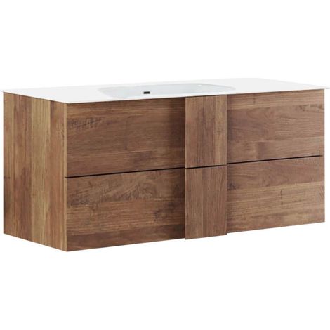 Meuble Vasque 82cm suspendu 2 tiroirs aspect bois finition Mercure - ZEUS (1/3)
