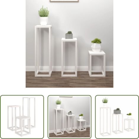 Holzständer - 3-tlg. Pflanzenständer-Set Weiß Massivholz Kiefer (1/5)