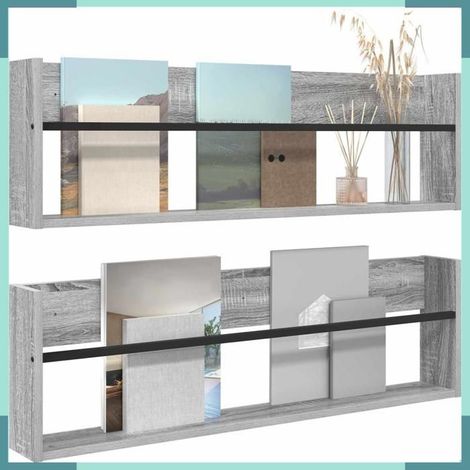 890823 étagère à magazines 2 pcs Gris Sonoma 100 x 12 x 30 cm (1/5)