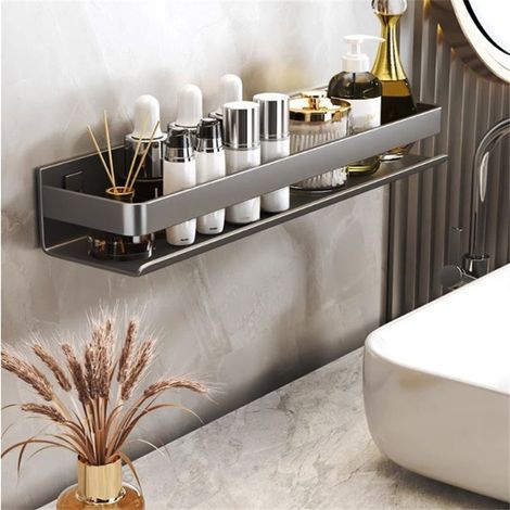 50×10×6 cm Étagère murale salle de bain sans perçage en acier inoxydable 304 noir, rangement lavabo (1/4)