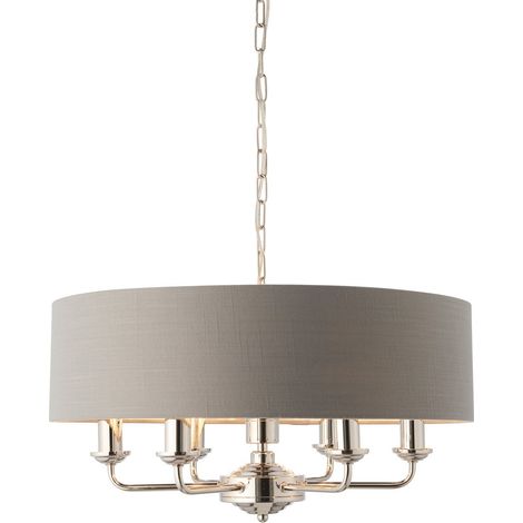 Lampe à Suspension Cylindrique Nickel Brillant, Tissu Anthracite (1/5)