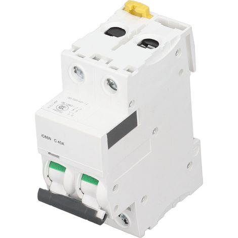 Disjoncteur bipolaire (MCB) pour montage sur rail DIN, contacts argentés, 400 V, pouvoir de coupure de 6000 A (1/5)