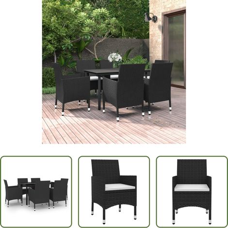 vidaXL Gartenstuhl - 7-tlg. Garten-Essgruppe mit Auflagen Poly Rattan und Glas (1/5)