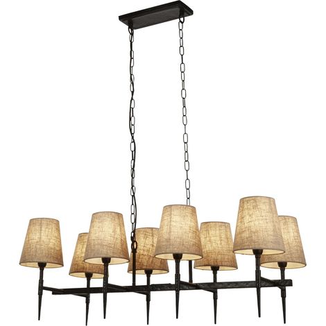Searchlight Gothic Luminaire suspendu à 8 barres lumineuses, noir martelé, lin naturel (1/5)