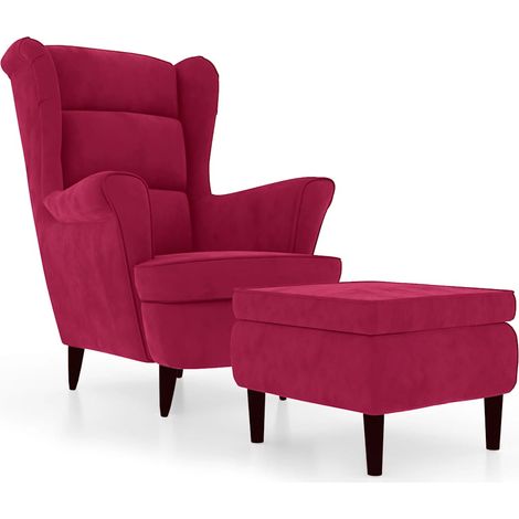 Maison Exclusive - Ohrensessel mit Hocker Weinrot Samt