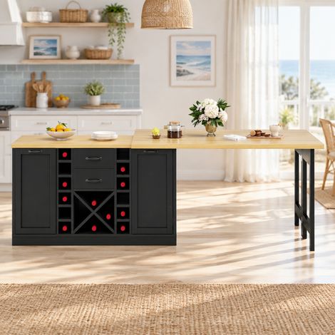 360° drehbarer ausziehbarer Küchenschrank 120-223 cm mit Stauraum schwarz OKMYHOME (1/5)