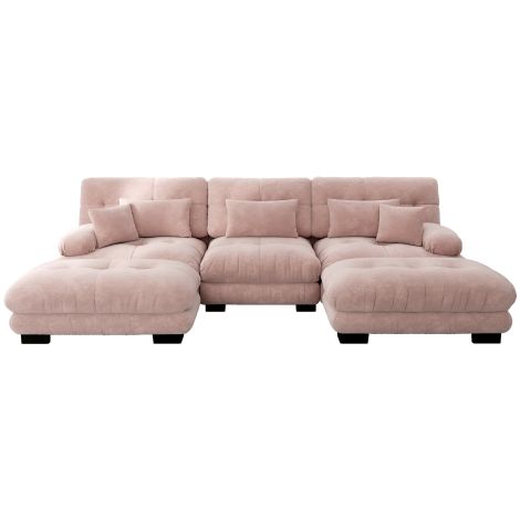 Canapé d'angle Canapé nuage surdimensionné en forme de U pour salon canapé-lit convertible à chenille rose (1/5)