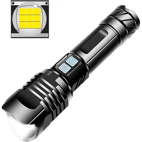 Torche LED Super Power Rechargeable,  Lampe de poche la plus brillante Zoomable Torche tactique avec fonction Power Bank Lumière étanche pour urgence de camping(pile non incluse) (1/5)