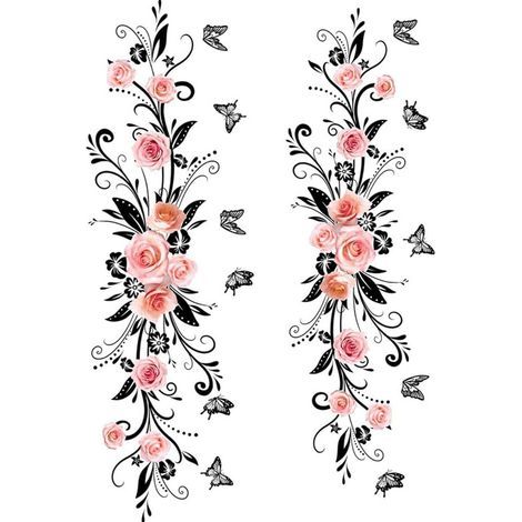 Sticker Mural Fleurs - Autocollant Déco pour Mur Vitre Meuble Cuisine Salle de Bain Chambre Bébé - Rose Noir - 1 Pièce (1/5)