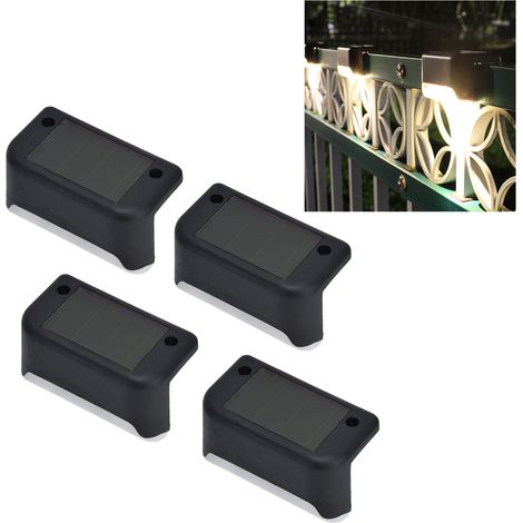Lot de 4 lampes solaires extérieures pour balustrade, éclairage d'escalier LED, éclairage de marches LED, éclairage décoratif de cour, lampes de guidage, 4 unités par paquet (lumière chaude) (1/5)