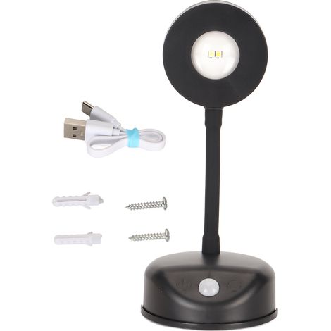 Ortviai Applique murale LED avec capteur de mouvement, rechargeable, 3 températures de couleur, rotative 360°, noir
