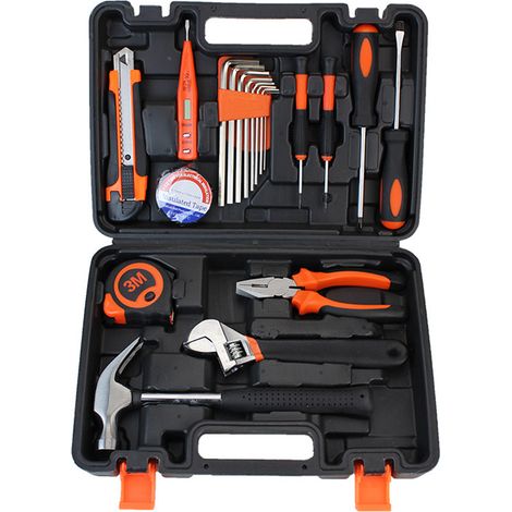 Coffret à Outils, Kit d'Outils Manuels avec Boîte de Rangement en Métal pour Réparation Domestique et Bricolage, 3 pièces
