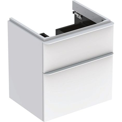 Meuble bas Geberit Smyle Square pour lavabo,avec deux tiroirs: Largeur 58.4cm, Hauteur 61.7cm, Profondeur 47cm, blanc / laqué très brillant, blanc alpin / thermopoudré mat