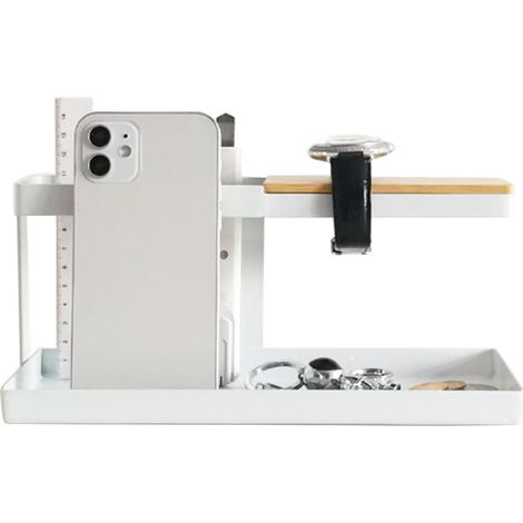 Étagère de bureau multifonctionnelle à 2 niveaux en fer forgé blanc pour clés, télécommandes, téléphones et lunettes (1/5)