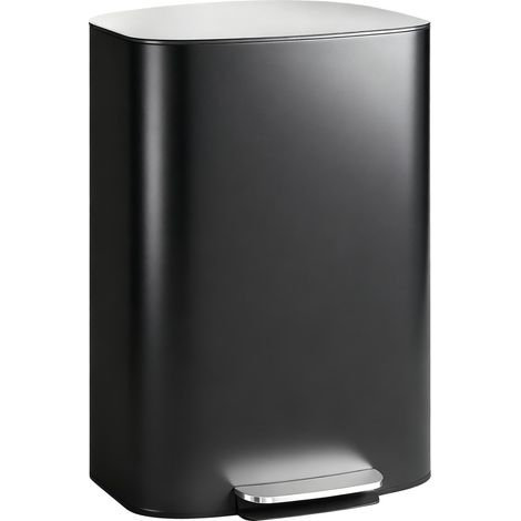 Poubelle de cuisine, 50 litres, à pédale avec système de maintien en position ouverte, couvercle à fermeture amortie, noire (1/5)