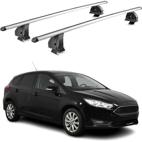 OMAC Barres de toit transversales en aluminium pour Ford Focus III HB Break 2011-2018 – TÜV / DIN 75302:2019 – Antivol inclus – Charge max 75 kg – 2 barres – Gris (1/4)