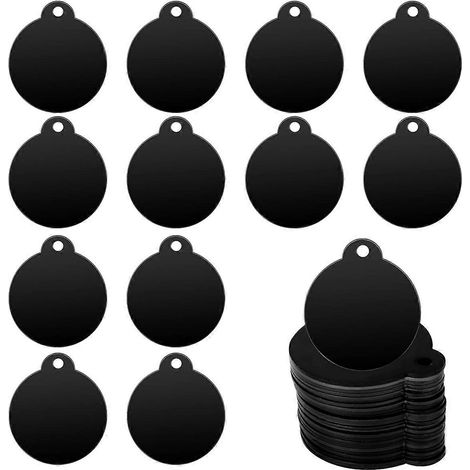 Lot de 25 étiquettes vierges rondes en aluminium noir pour estampage, gravure, porte-clés, médailles pour chiens (1/5)