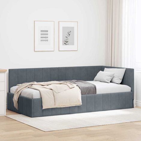 Corner Bed Frame with Headboard Dark grey 90 x 200 cm Velvet vidaXL