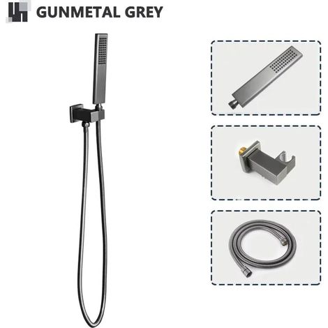 (Ensemble de 3 pièces gris) Pommeau de douche à main en laiton doré rose brossé avec flexible en acier inoxydable de 1,5 m, accessoire de support de douche et système d'économie d'eau (1/5)