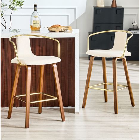 Tabouret de bar avec accoudoirs, lot de 2, 54,7 x 44 x 88 cm, bois et métal, blanc HAVRYA (1/5)