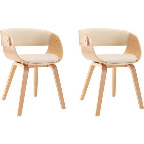 Maison Exclusive - Esszimmerstühle 2 Stk. Creme Bugholz und Kunst (1/5)