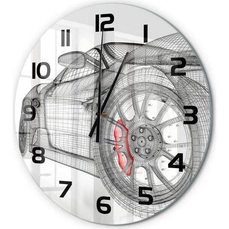 Horloge Murale Ronde en Verre Trempé Silencieuse Design Moderne Salon Cuisine Calandre de voiture fi 60 cm (1/5)