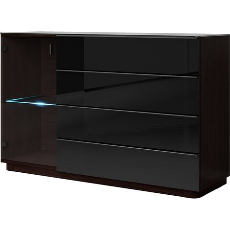 Buffet TONGA 138x87.5x43.5 cm mit 4 Schubladen, 1 Tür und LED, Farbe Wenge