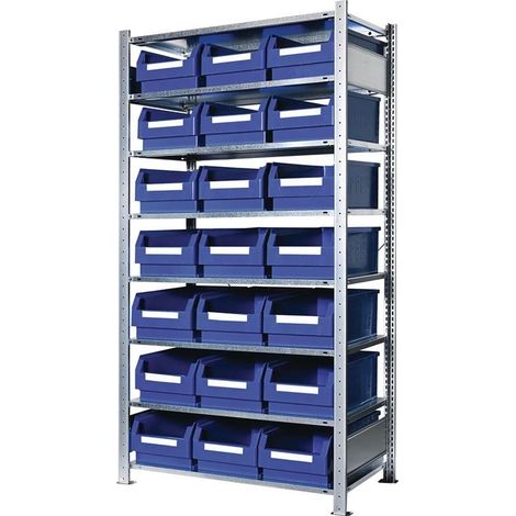 Steckregal H2000xB1000xT500mm Grundregal 8 Stahlböden 21 x Gr. 2 blau