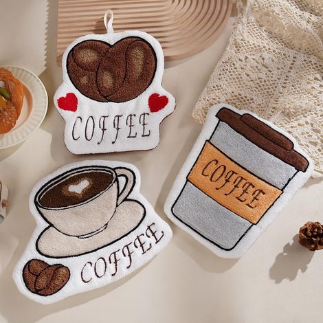 3-teiliges Handtuchset - Niedliche und saugfähige Badetücher aus Korallenfleece - Ein lustiges und bezauberndes praktisches Geschenk für Frauen, mit Faultier- und Kaffeemotiv und Haken (im Kaffeestil)