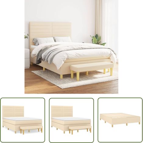 The Living Store Boxspringbett mit Matratze Creme 140x190 cm Stoff - Boxspringbett - Doppelbett - Cremefarbenes Bett - Betten Günstig - Schlafzimmermöbel (1/5)