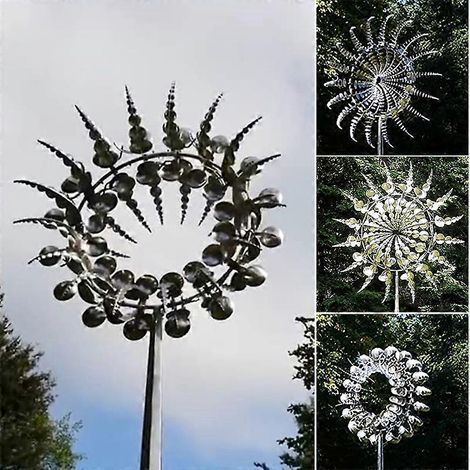 HONORNIC - Moulin à vent en métal, sculpture cinétique 3D, attrape-vent, décoration de jardin (1/4)