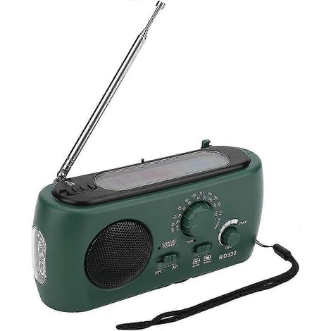 Radio solaire portable, radio multifonction AM/FM/SW, lampe torche LED solaire avec dynamo et télécommande. (1/5)