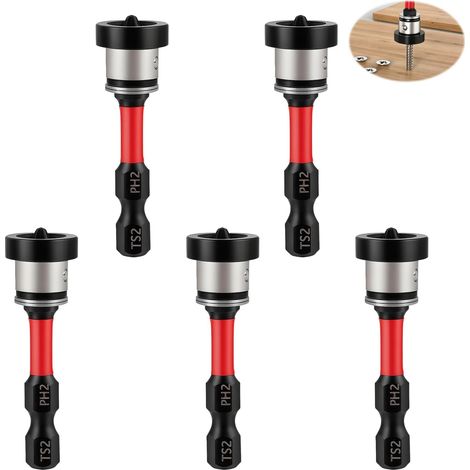 5Pcs Embout Visseuse Placo,Embouts PH2 Magnétiques 1/4" 50mm pour Visseuse,Embouts Porte Vis à Positionnement Précis pour Plaques de Plâtre, Cloisons Sèches et Panneaux de Bois (1/5)