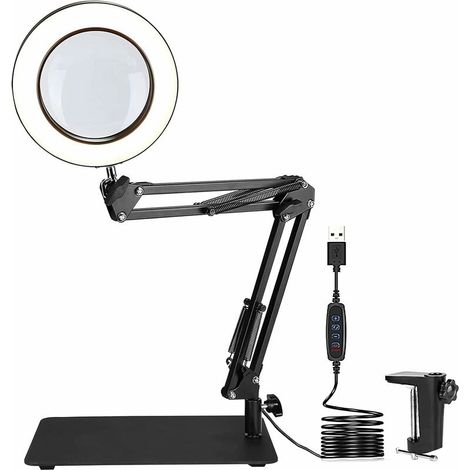 Lampada da scrivania con lente d'ingrandimento a 72 LED e 1500 lumen – Lente HD 5X – 3 modalità di colore – Braccio girevole regolabile per lavori manuali e lettura – 72LED-Crezuo