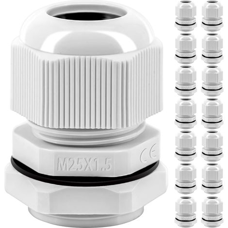 Lot de 15 presse-étoupes IP68 - Passe-câbles étanches M25 - Pour extérieur - Boîte de jonction - En plastique et nylon (1/5)