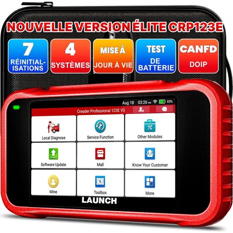 CRP123E V3.0 OBD2 Valise Diagnostic Auto français avec 4 Systèmes Moteur ABS SRS Transmission, 7 Reset Oil SAS EPB DPF Purge ABS BMS Accélérateur, Diagnostic Voiture, Can FD DOIP, MàJ WiFi (1/5)