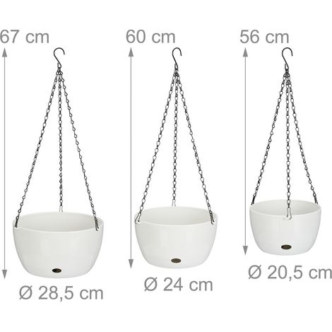 Set di 3 vasi da fiori sospesi con serbatoio d'acqua da giardino 15 x 15 x 15 cm in plastica bianca 130014785