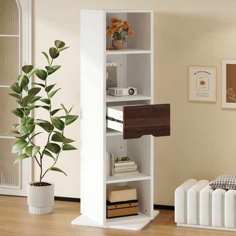 Drehbarer Vitrinenschrank 45x45x168 cm aus weißem MDF mit Spiegel – MEUBLIV (1/5)