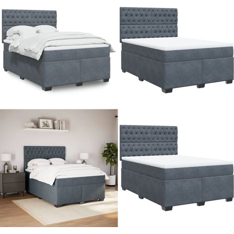Giroletto a Molle con Materasso Grigio Scuro 140x190 cm Velluto - Materasso a molle insacchettate - Letto con testiera