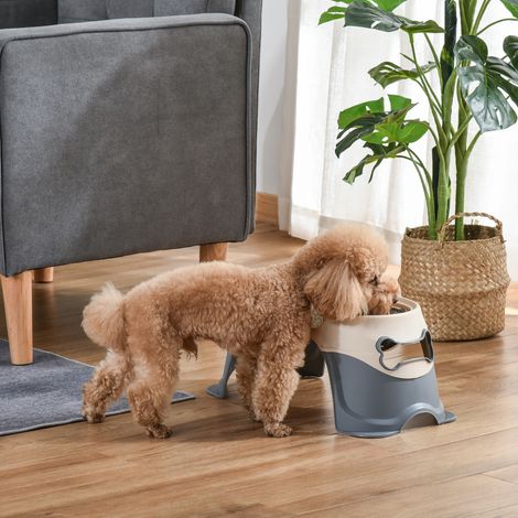 Double gamelle pour chiens surélevée en acier inoxydable et plastique avec pieds antidérapants, 47x25x20 cm, Blanc et Gris (1/5)