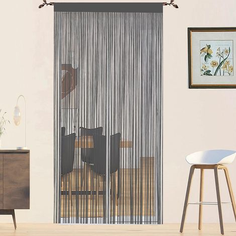 1 Rideau Fil, 90x200 Cm, Gris, Moustiquaire Porte, Séparation Pièce, Extérieur (1/5)