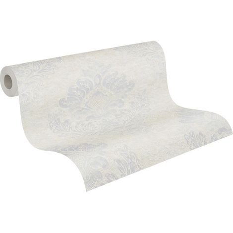 Papier peint blanc avec ornements Papier peint non-tissé dans le style baroque idéal pour le salon