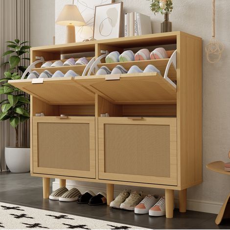 MEUBLIV Zapatero blanco 120x24x107 cm – 2 cajones, estantes regulables (1/5)